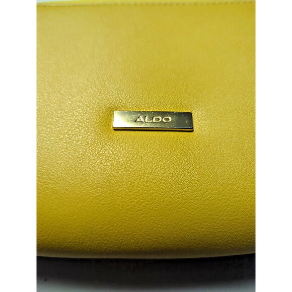Aldo Clutch Handbag Mustard Yellow with Hand Strap, Magnetic Clip Close - Picture 11 of 16